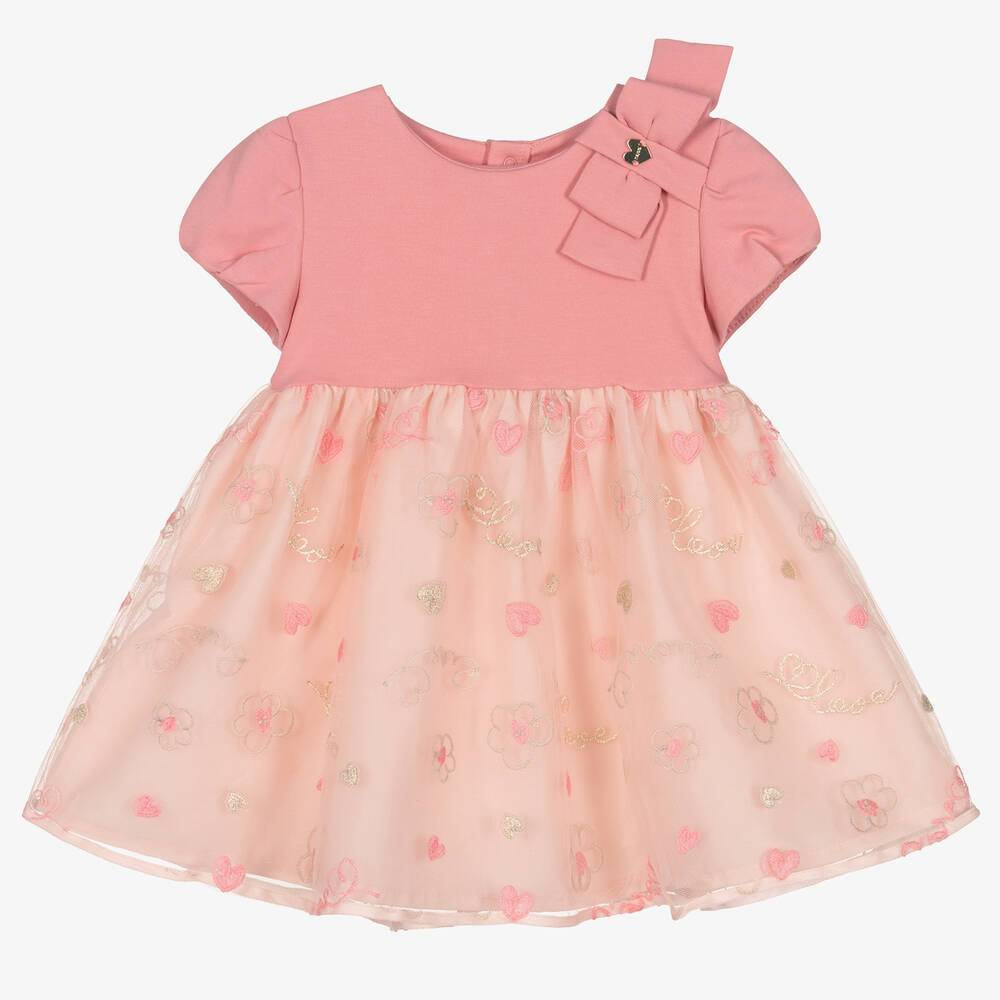 Mayoral - Girls Pink Embroidered Tulle Dress  | Childrensalon