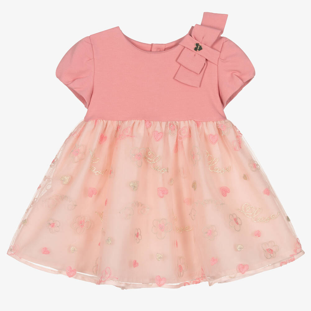 Mayoral - Robe rose brodée en tulle fille  | Childrensalon