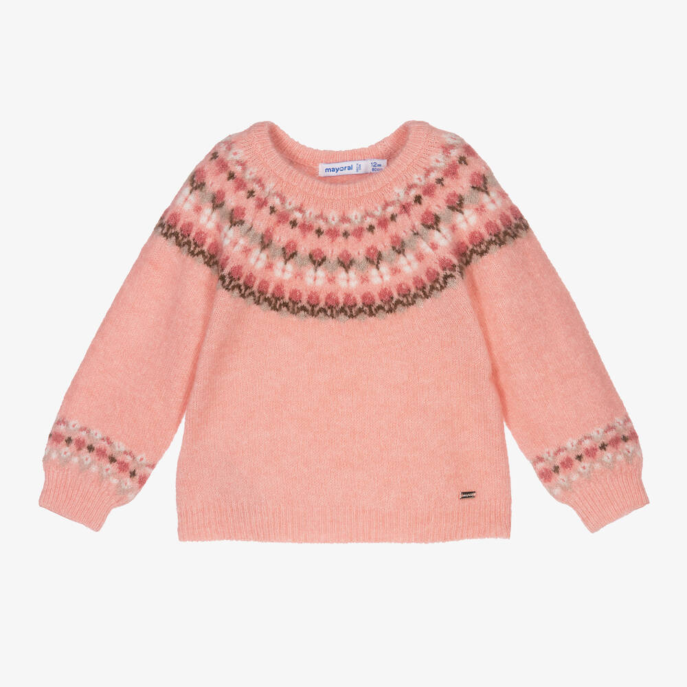 Mayoral - Girls Pink Fair Isle Sweater | Childrensalon