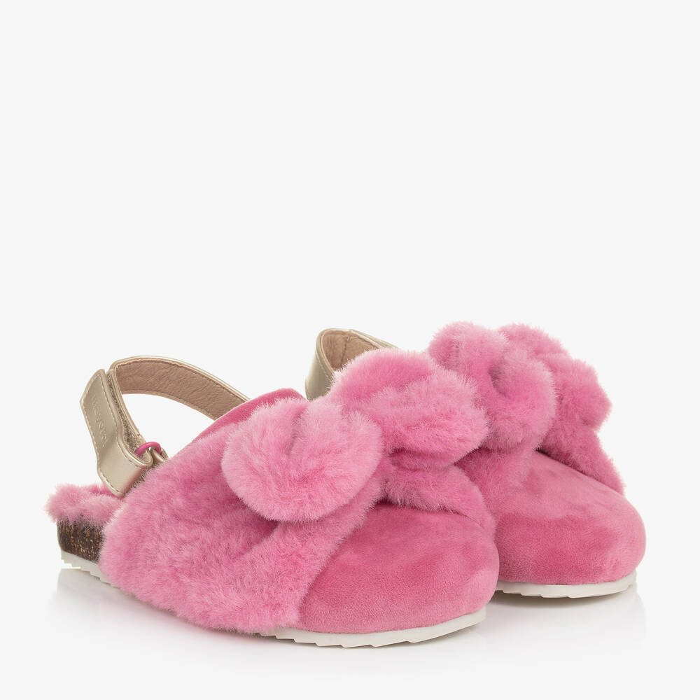 Mayoral - Girls Pink Faux Fur & Faux Suede Slippers | Childrensalon