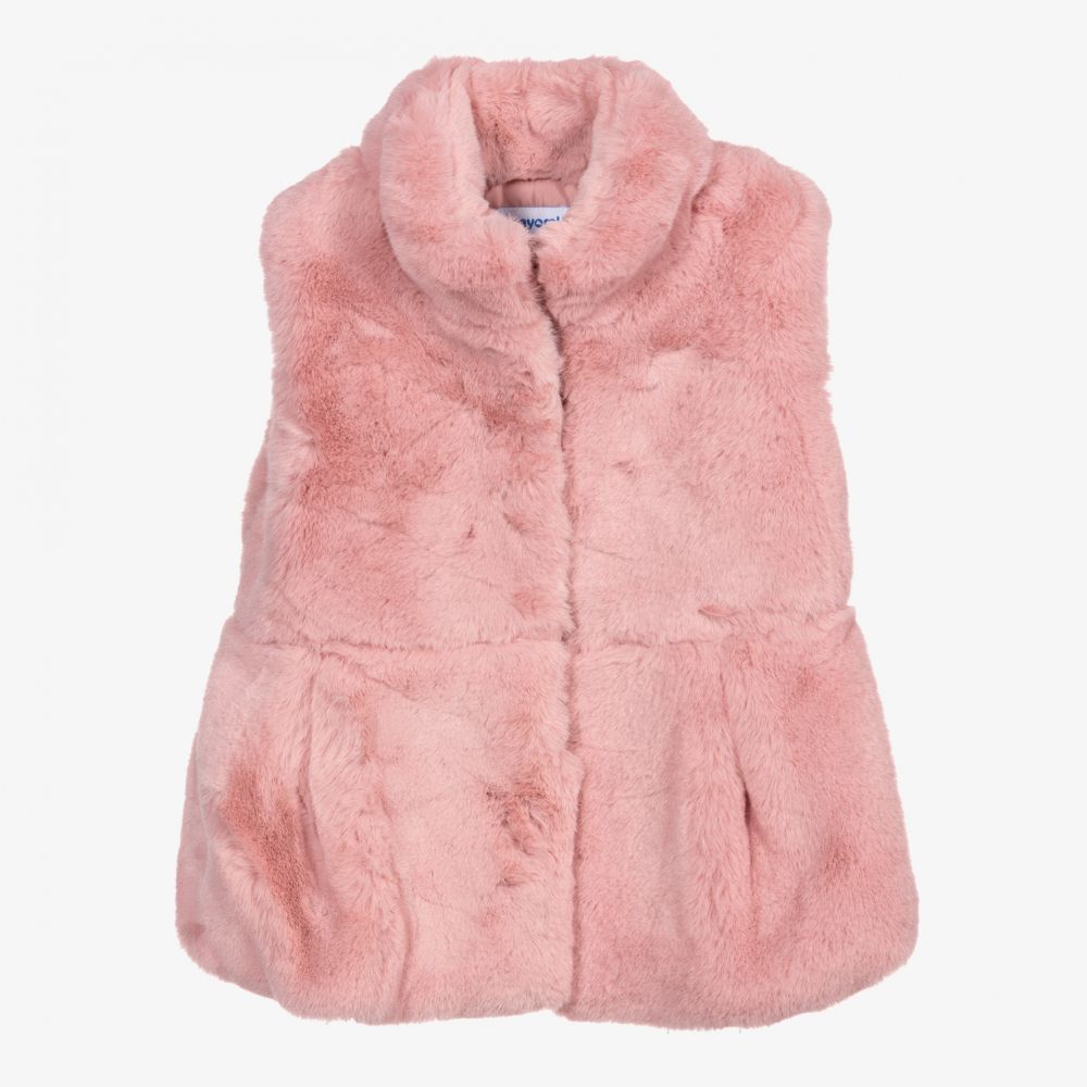 Mayoral - Girls Pink Faux Fur Gilet | Childrensalon