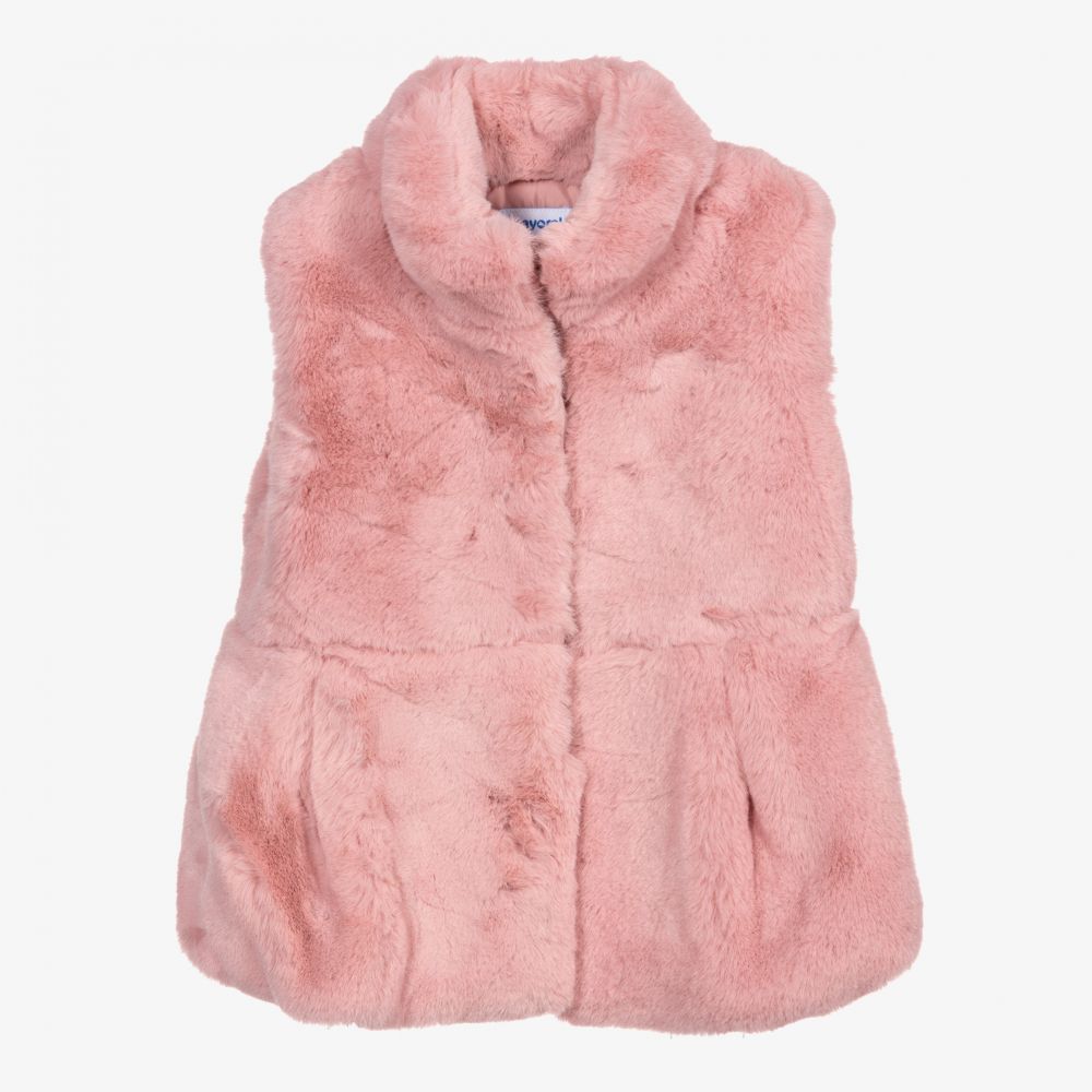 Mayoral - Veste sans manches rose en fausse fourrure | Childrensalon