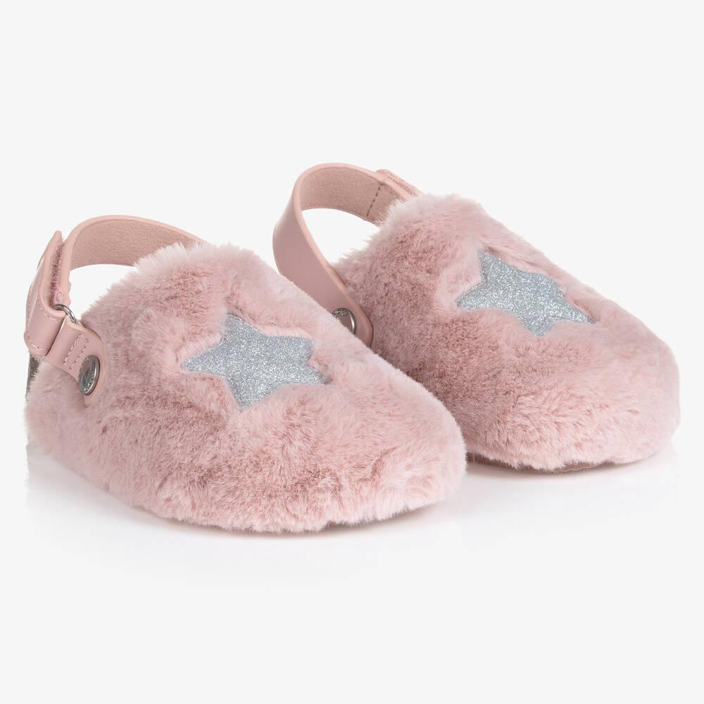 Mayoral - Girls Pink Faux Fur Slippers | Childrensalon