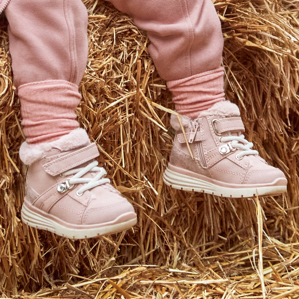 Mayoral-Girls Pink Faux Leather Ankle Boots with Faux Fur Lining | Childrensalon Outlet