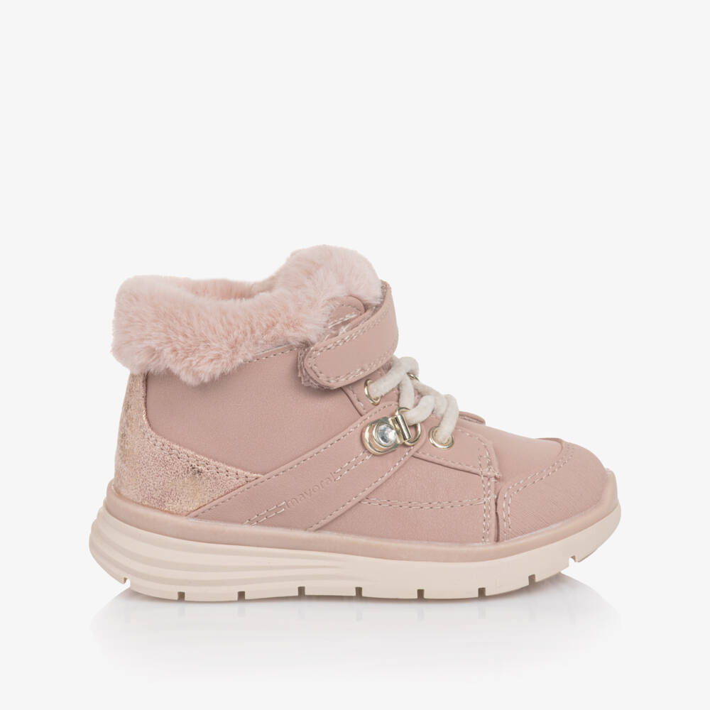 Mayoral-Girls Pink Faux Leather Ankle Boots with Faux Fur Lining | Childrensalon Outlet
