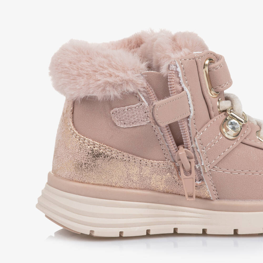 Mayoral-Girls Pink Faux Leather Ankle Boots with Faux Fur Lining | Childrensalon Outlet