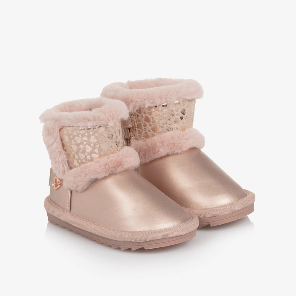 Mayoral-Girls Pink Faux Leather Boots with Faux Fur Lining | Childrensalon Outlet