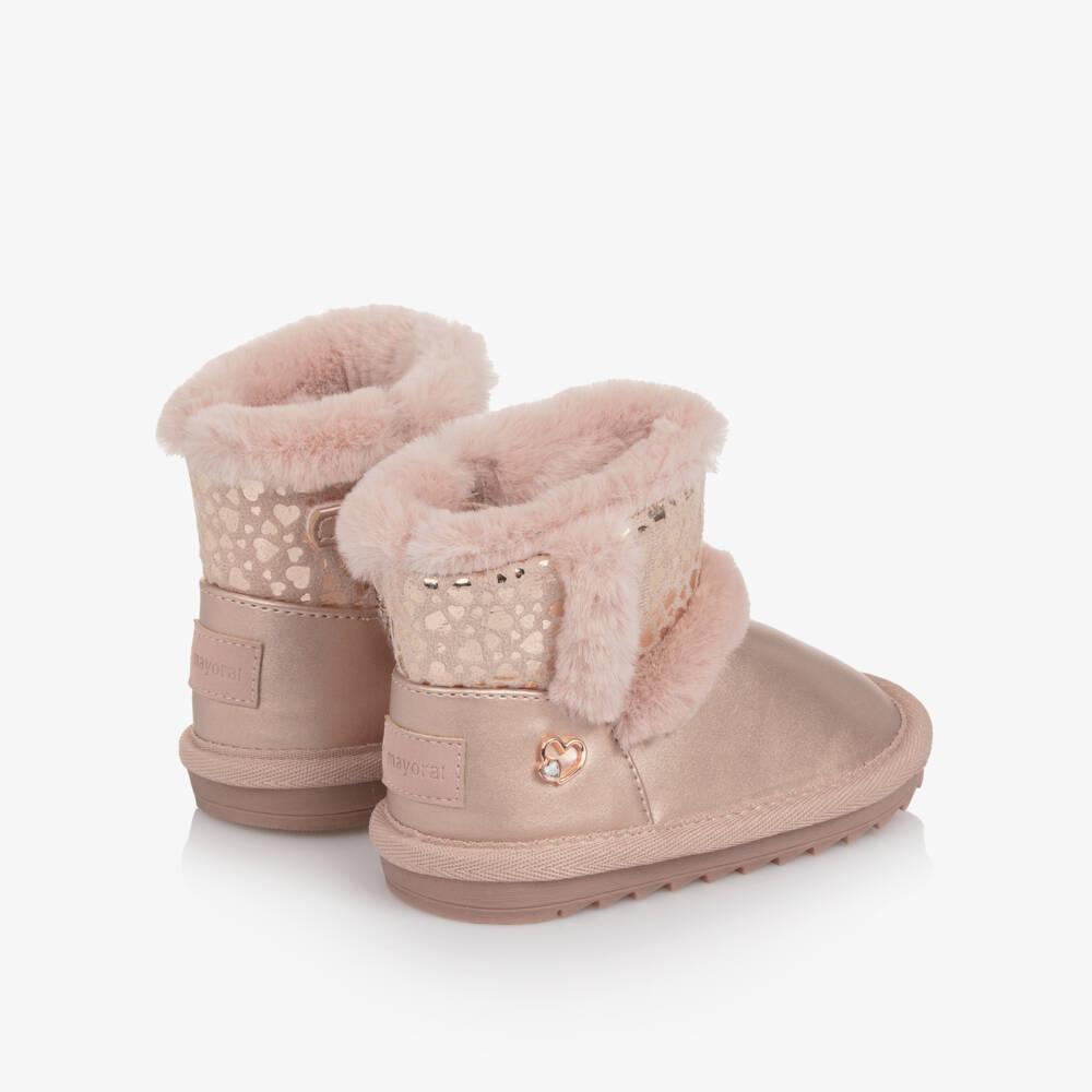 Mayoral-Girls Pink Faux Leather Boots with Faux Fur Lining | Childrensalon Outlet