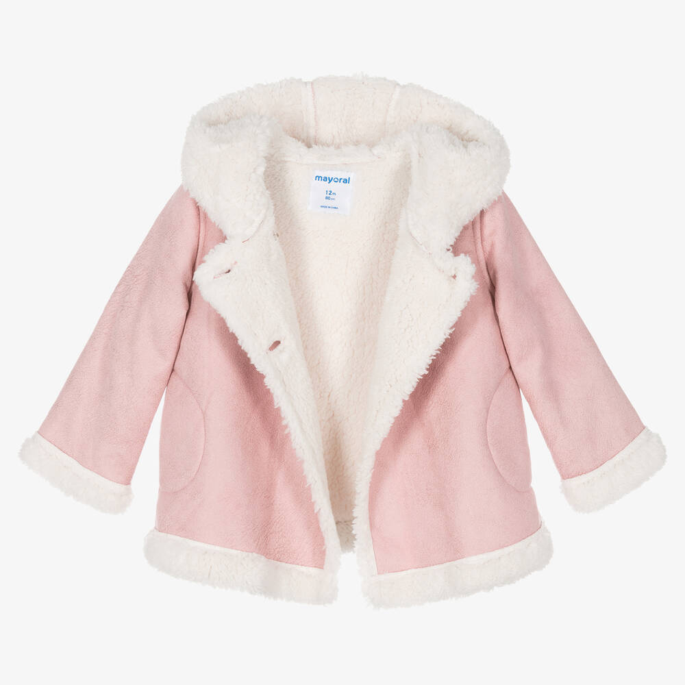 Mayoral Girls Pink Faux Suede Coat