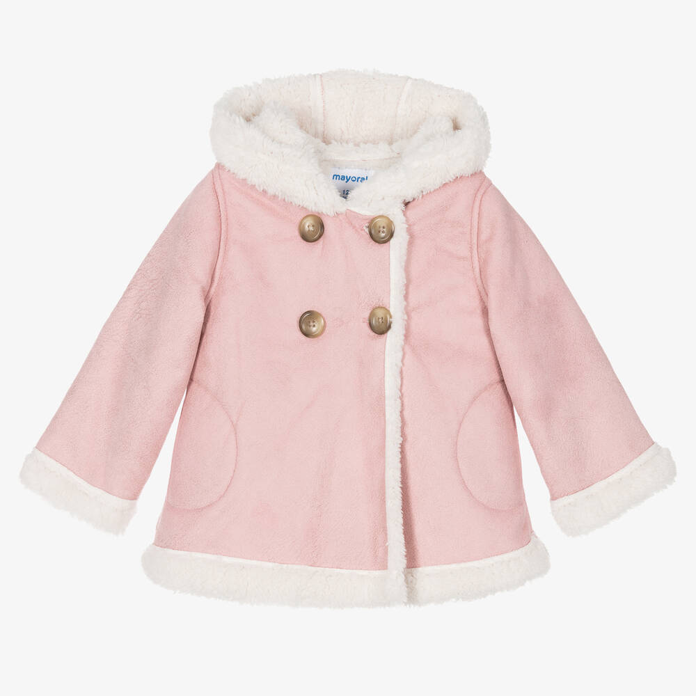 Mayoral - Girls Pink Faux Suede Coat | Childrensalon