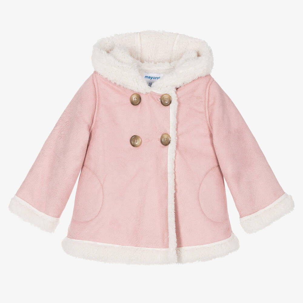 Mayoral - Manteau rose en suédine | Childrensalon