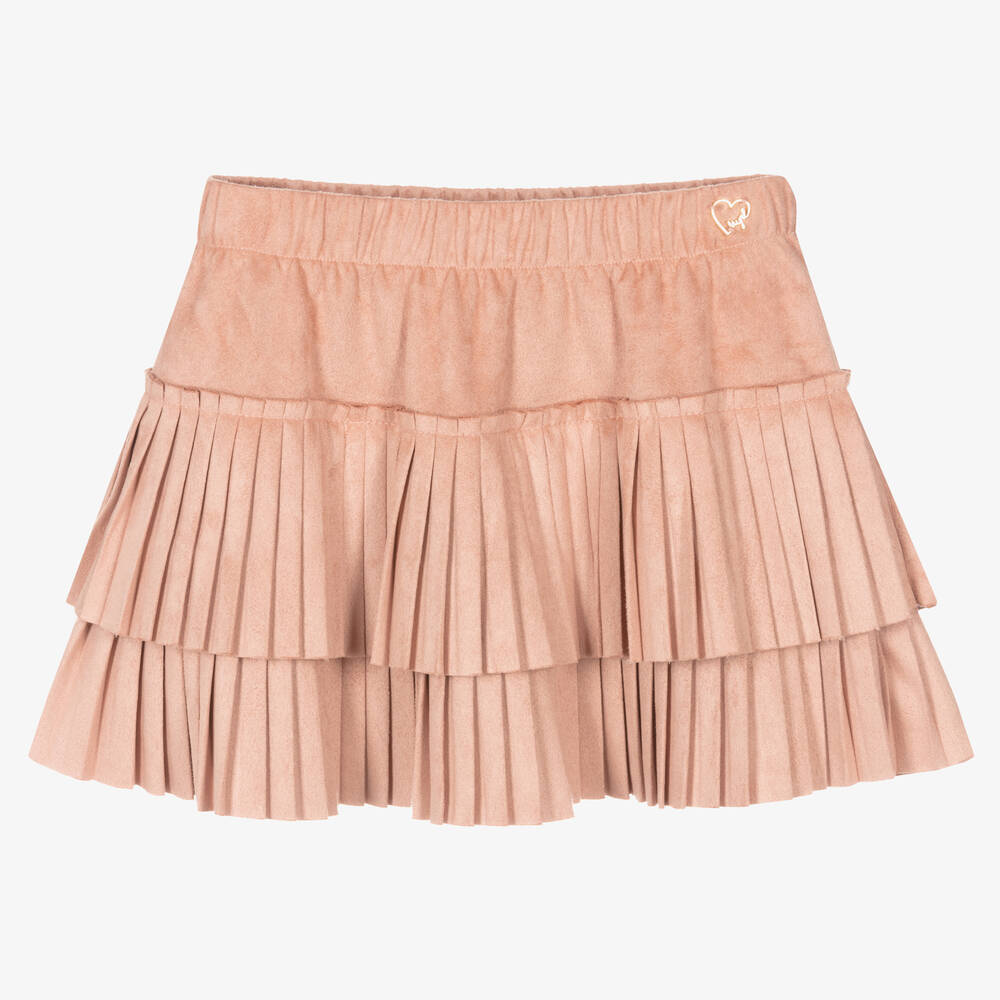 Mayoral - Girls Pink Faux Suede Pleated Skirt | Childrensalon