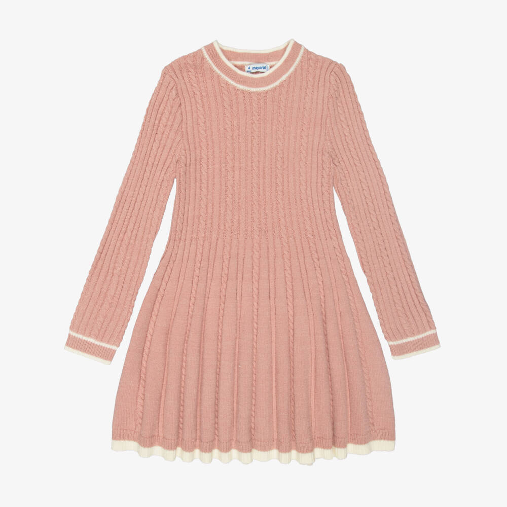 Mayoral-Girls Pink Fit & Flare Knitted Dress | Childrensalon Outlet