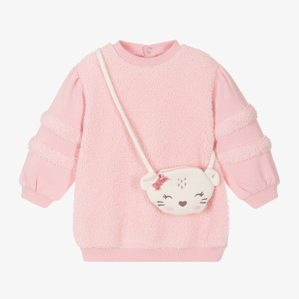 Mayoral-Girls Pink Fleece Dress & Cat Bag Set | Childrensalon Outlet