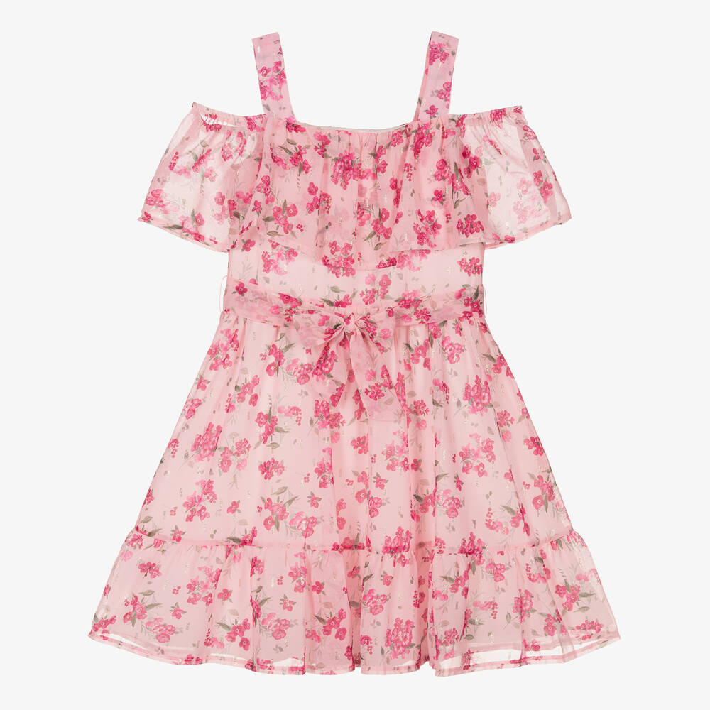 Mayoral - Розовое шифоновое платье в цветочек | Childrensalon