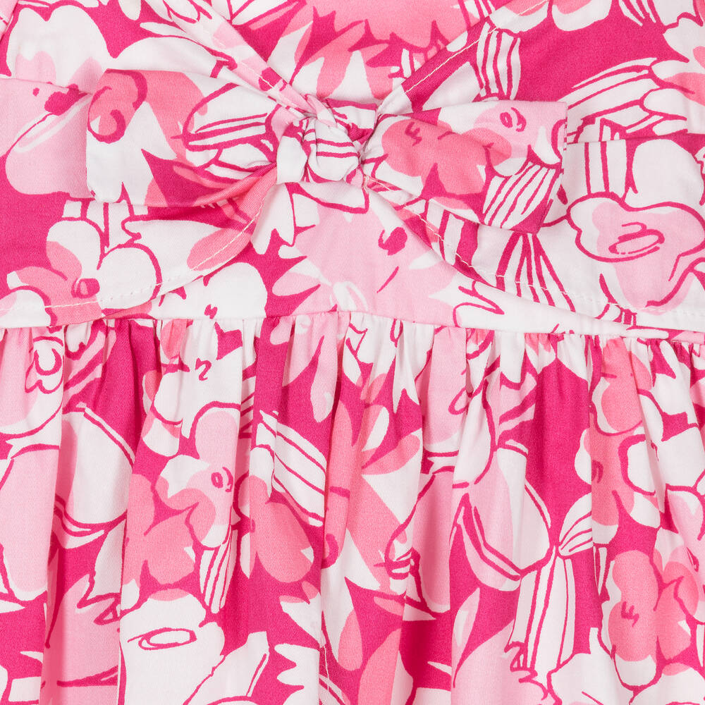 مايورال-فستان قطن بوبلين لون زهري وأبيض بطبعة ورود | Childrensalon Outlet