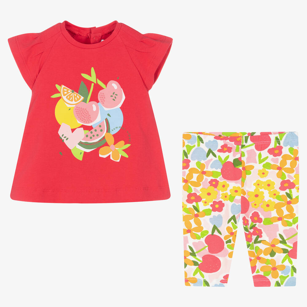 مايورال-طقم ليغنغز قطن مستدام لون زهري بطبعة ورود | Childrensalon Outlet