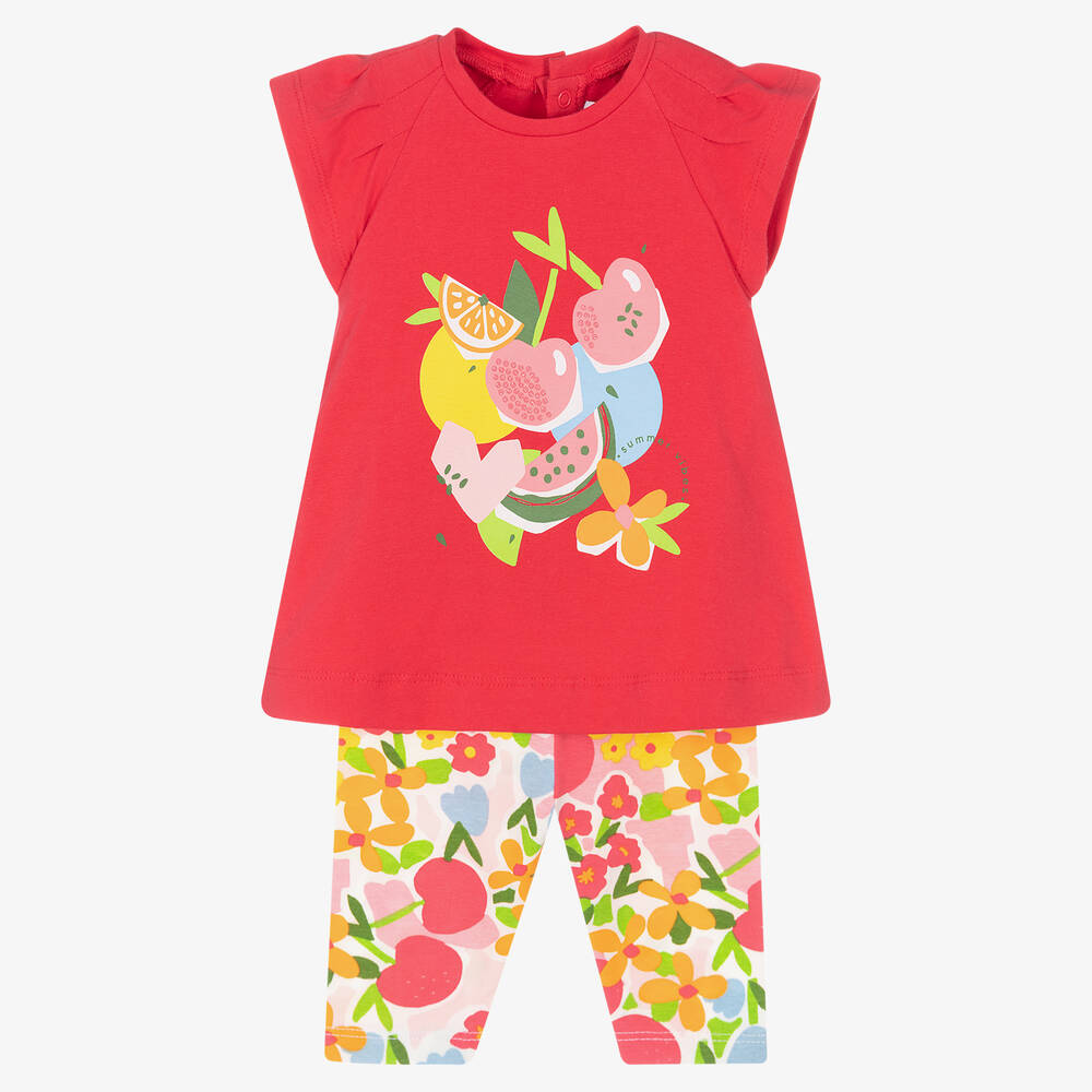 Mayoral - Pinkes Blumen-Baumwoll-Leggings-Set | Childrensalon