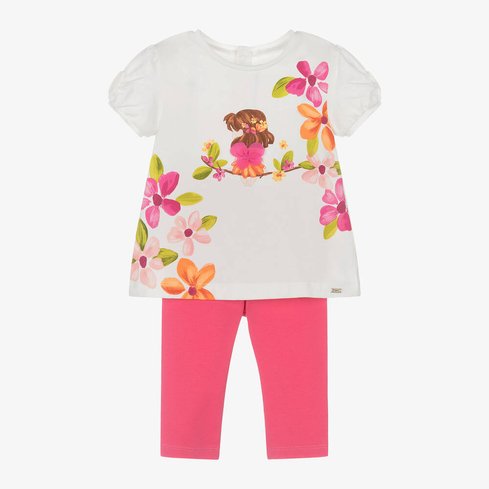 Mayoral-Girls Pink Floral Cotton Leggings Set | Childrensalon Outlet