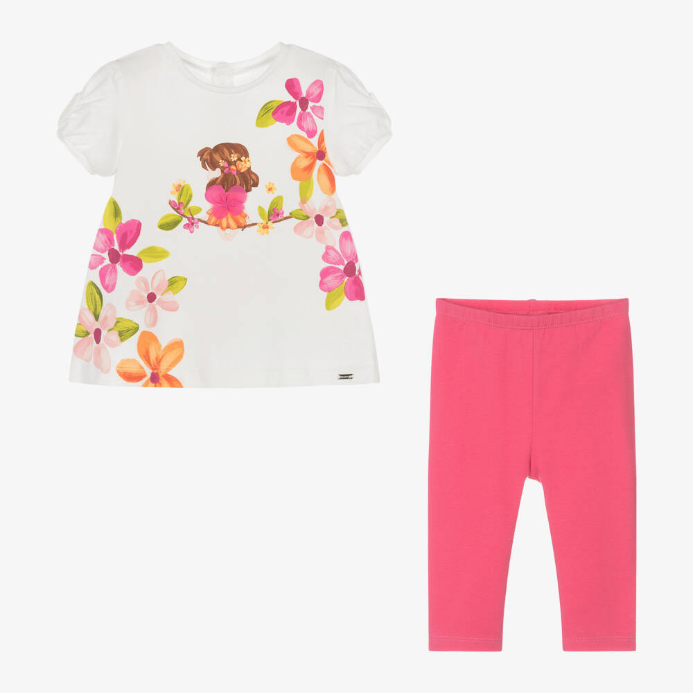 Mayoral-Girls Pink Floral Cotton Leggings Set | Childrensalon Outlet