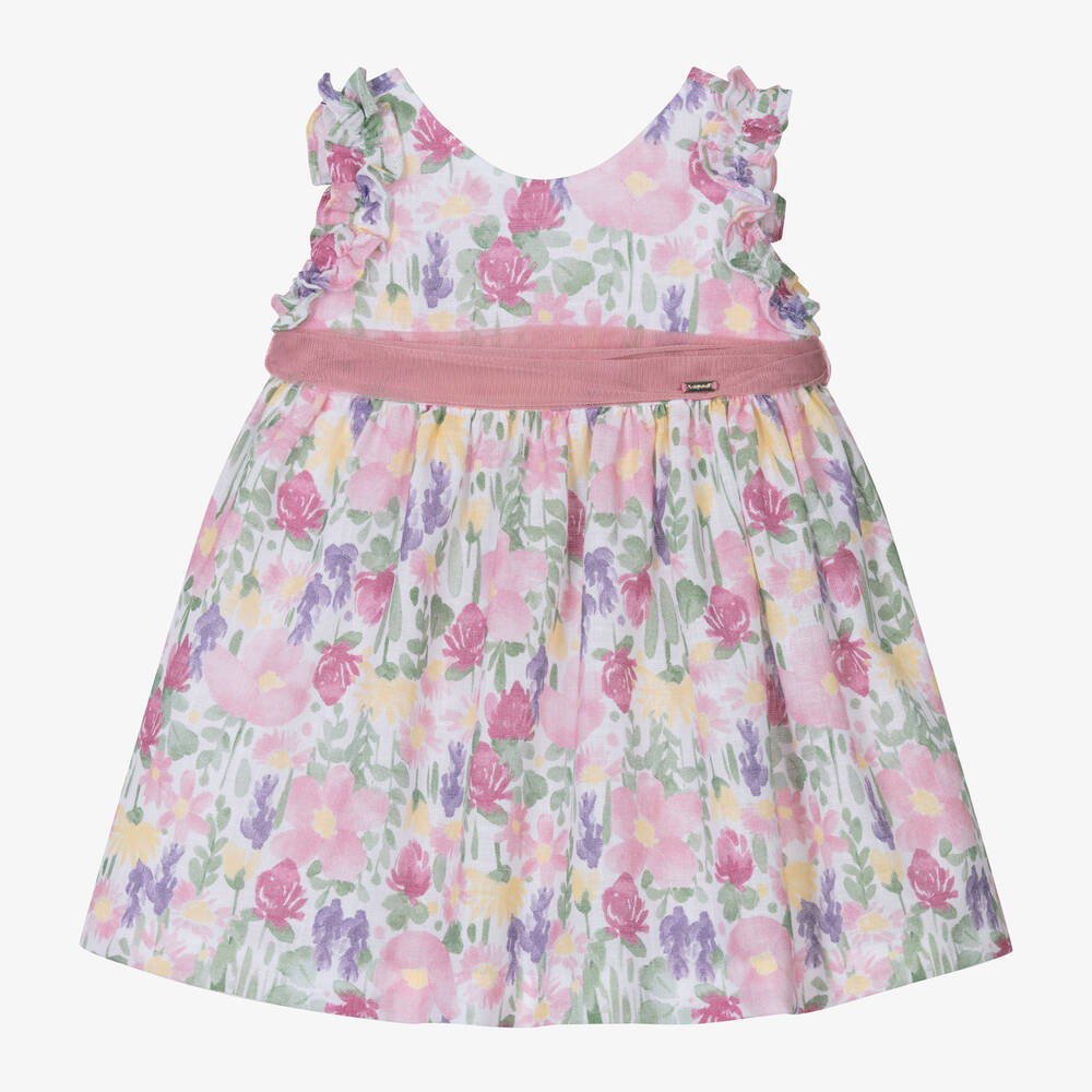 Mayoral-Girls Pink Floral Cotton Muslin Dress | Childrensalon Outlet