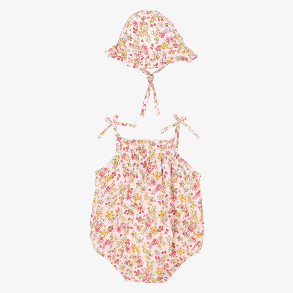 Mayoral Newborn-Girls' Pink Floral Cotton Playsuit Set | Childrensalon Outlet