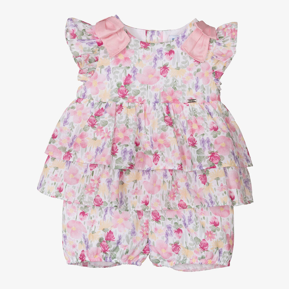 Mayoral-Girls Pink Floral Cotton Shorts Set | Childrensalon Outlet