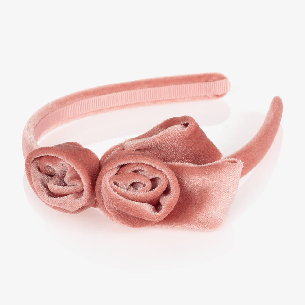 مايورال-طوق للشعر مزين بورود مخمل لون زهري للبنات | Childrensalon Outlet