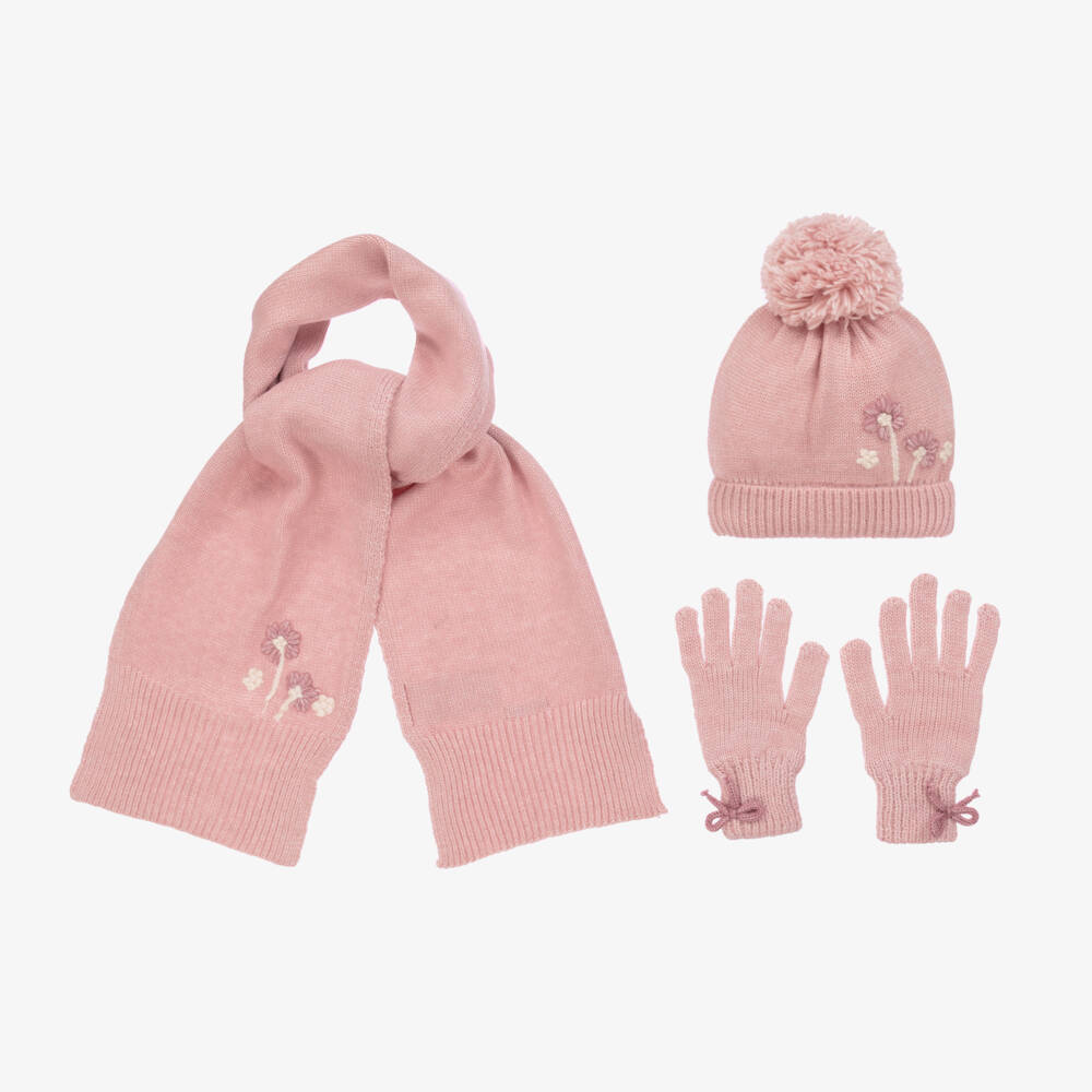 Mayoral-Girls Pink Floral Knit Accessory Set | Childrensalon Outlet