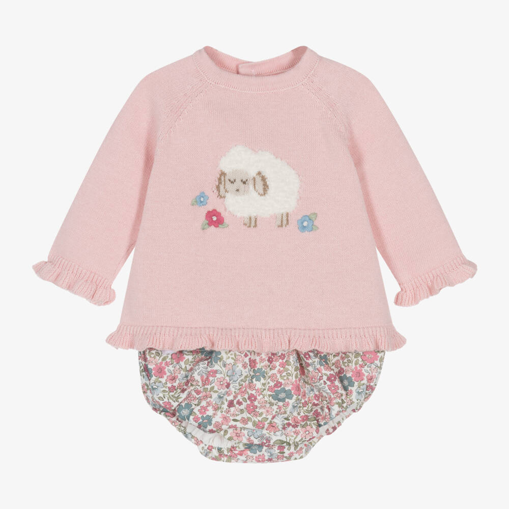 Mayoral Newborn-Girls Pink Floral Knit Shorts Ensemble | Childrensalon Outlet