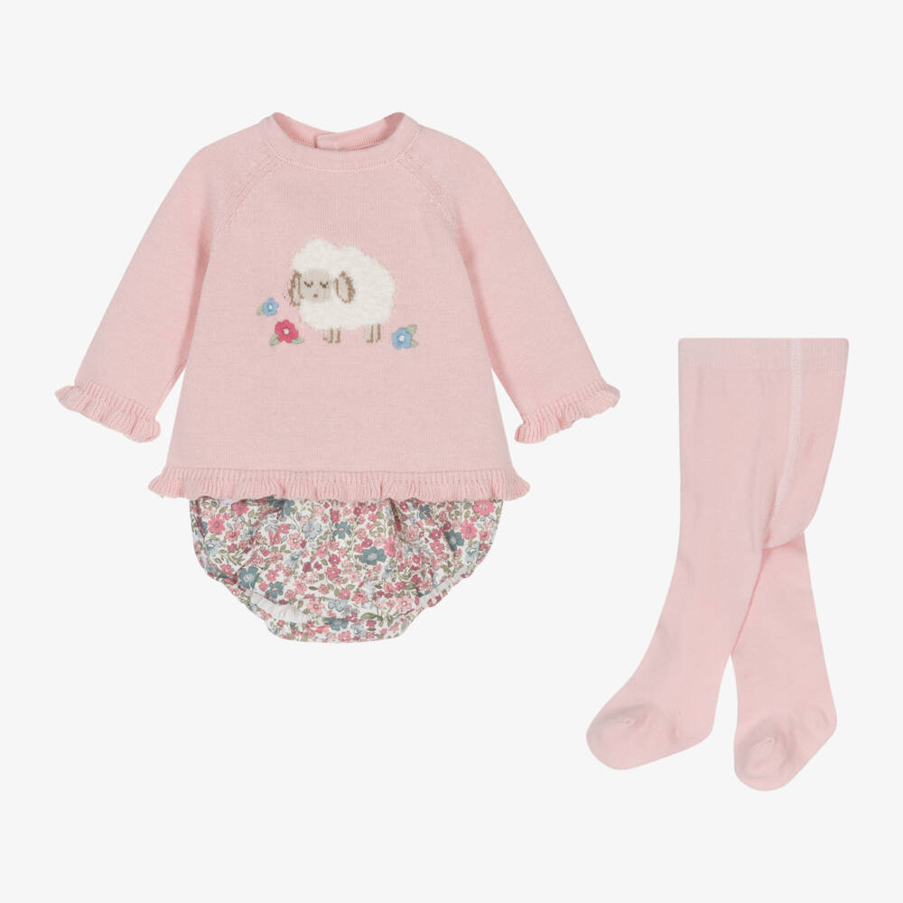 Mayoral Newborn-Girls Pink Floral Knit Shorts Ensemble | Childrensalon Outlet