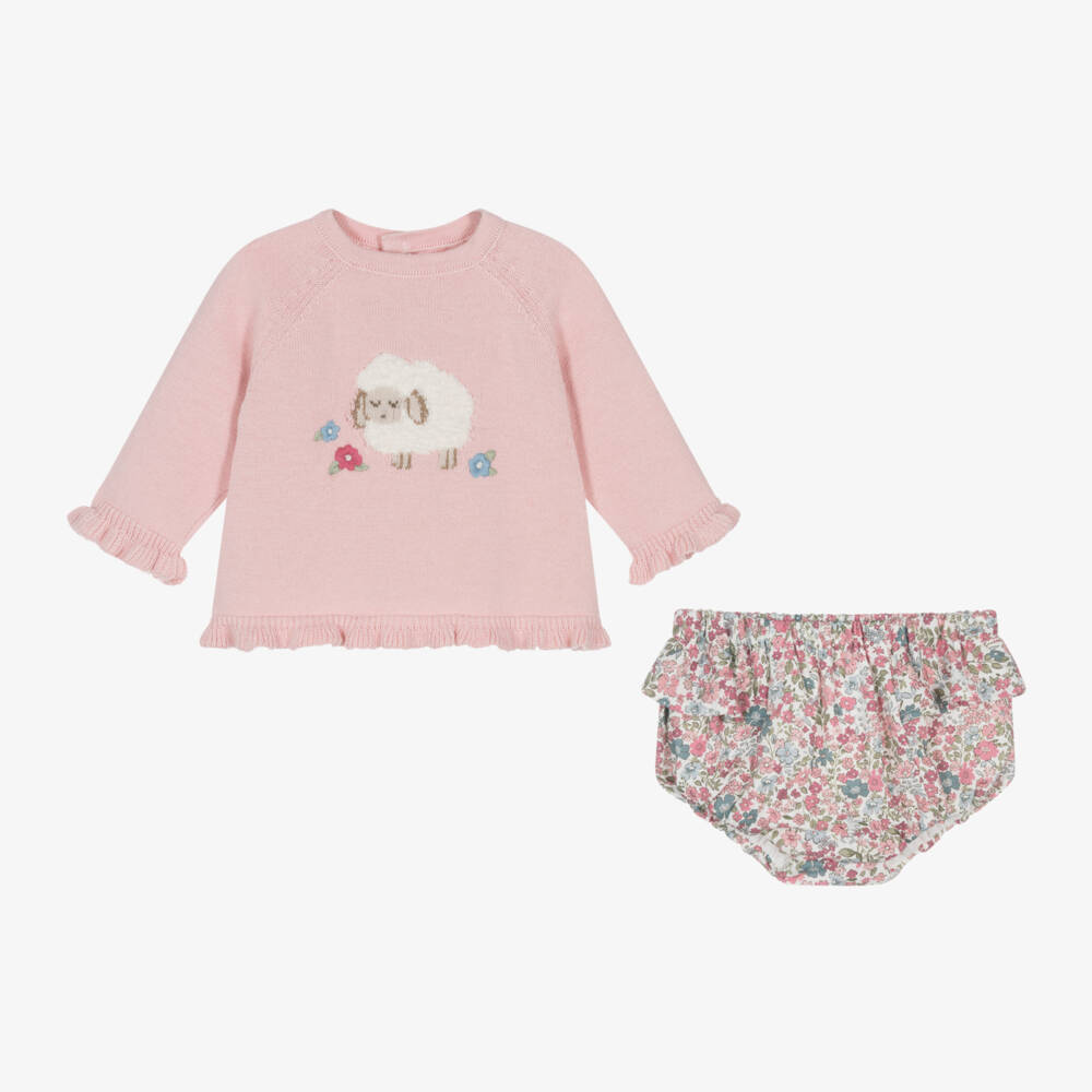 Mayoral Newborn-Girls Pink Floral Knit Shorts Ensemble | Childrensalon Outlet