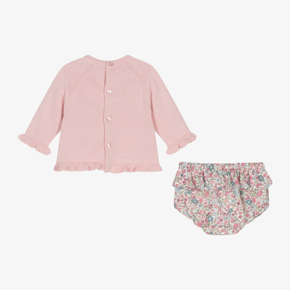 Mayoral Newborn-Girls Pink Floral Knit Shorts Ensemble | Childrensalon Outlet