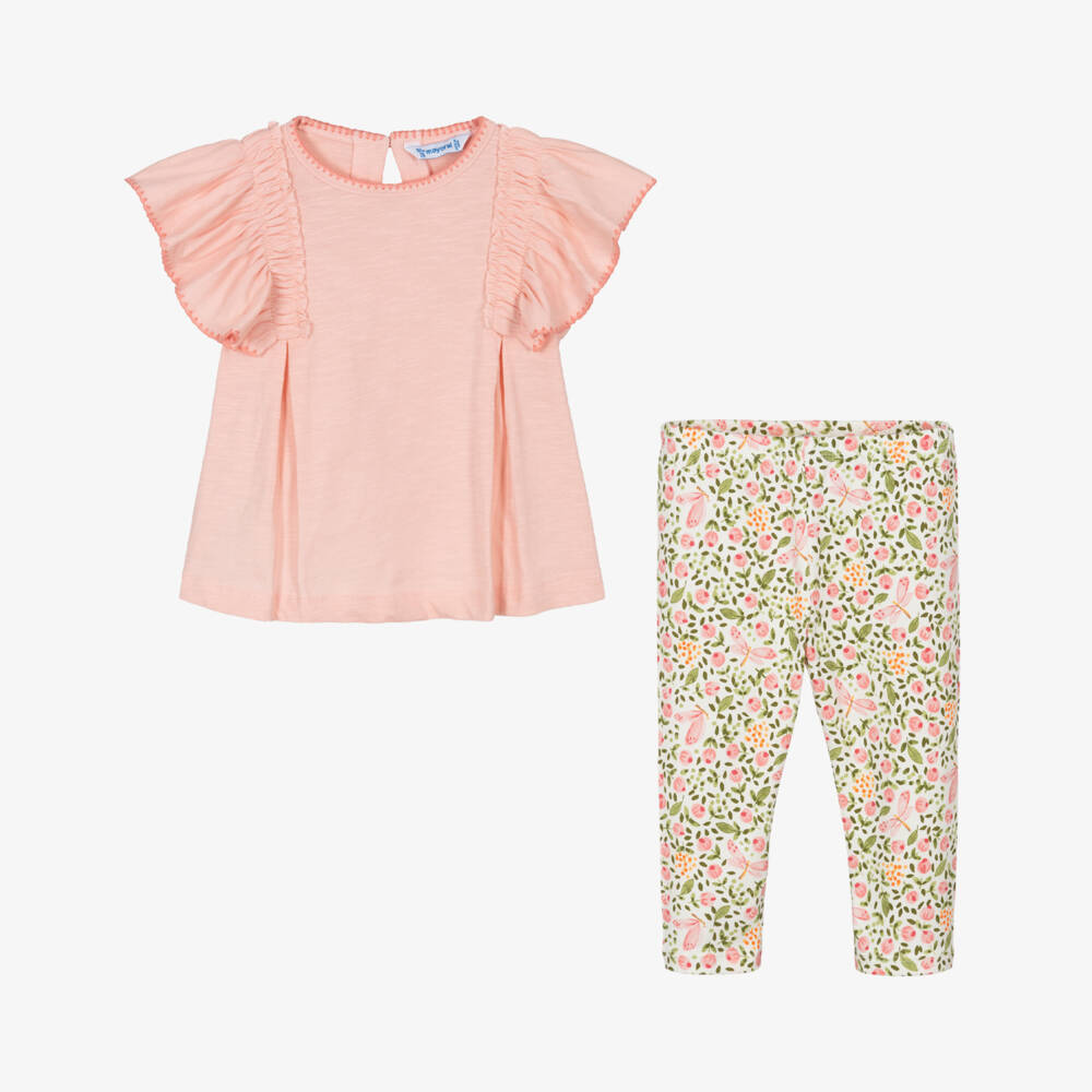 Mayoral-Girls Pink Floral Leggings Set | Childrensalon Outlet