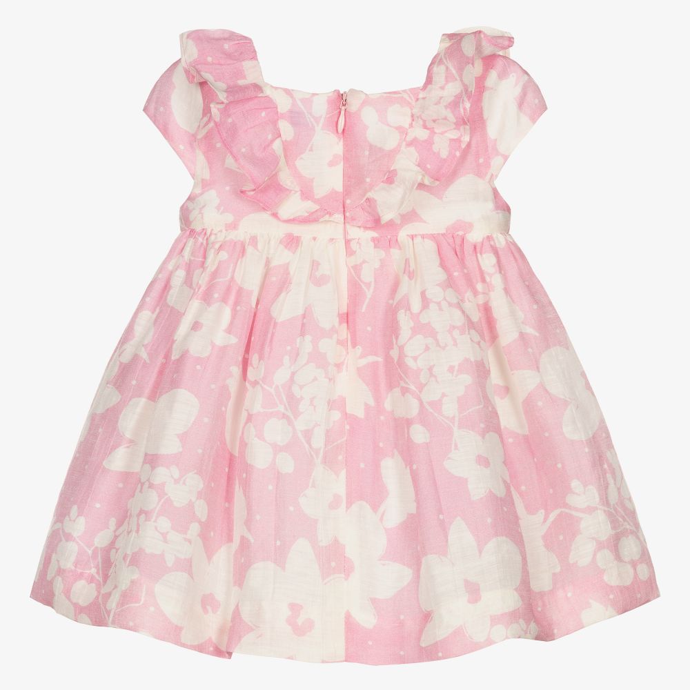 Mayoral-Розовое льняное платье в цветочек для девочек | Childrensalon Outlet