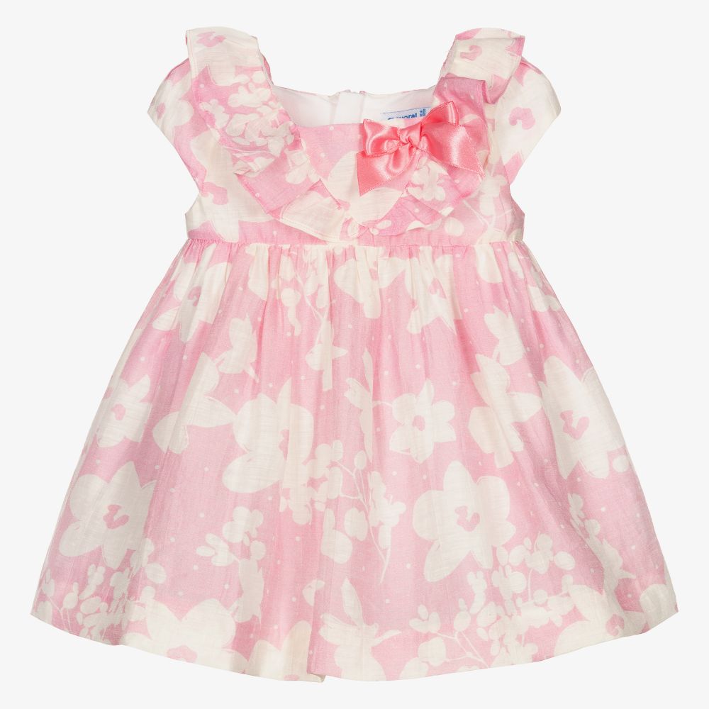 Mayoral - Robe rose en lin à fleurs Fille | Childrensalon