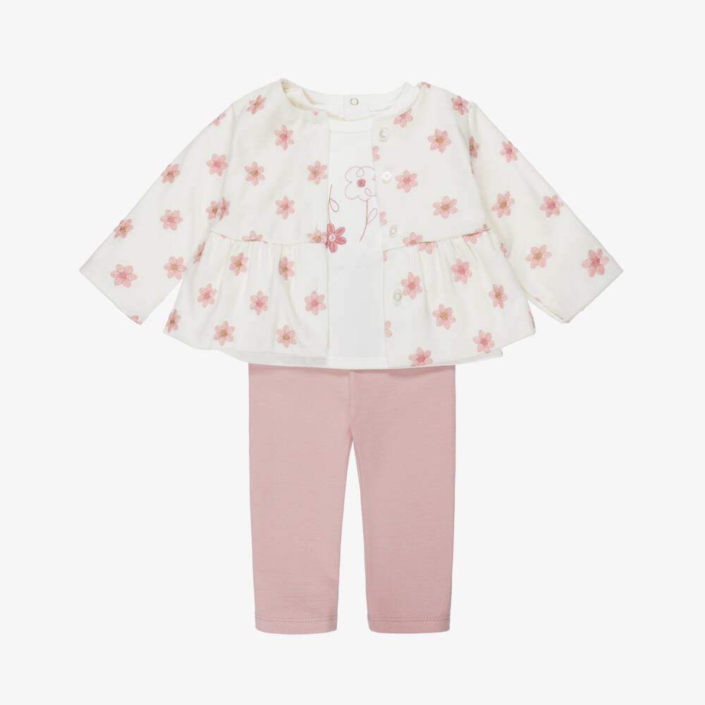 Mayoral Newborn-Girls Pink Floral Outfit Trio | Childrensalon Outlet