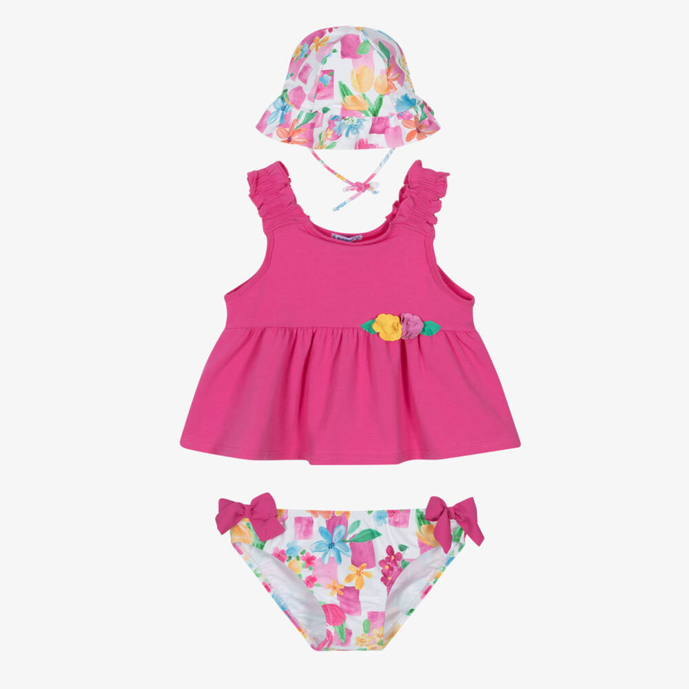 Mayoral-Girls Pink Floral Seaside Ensemble | Childrensalon Outlet
