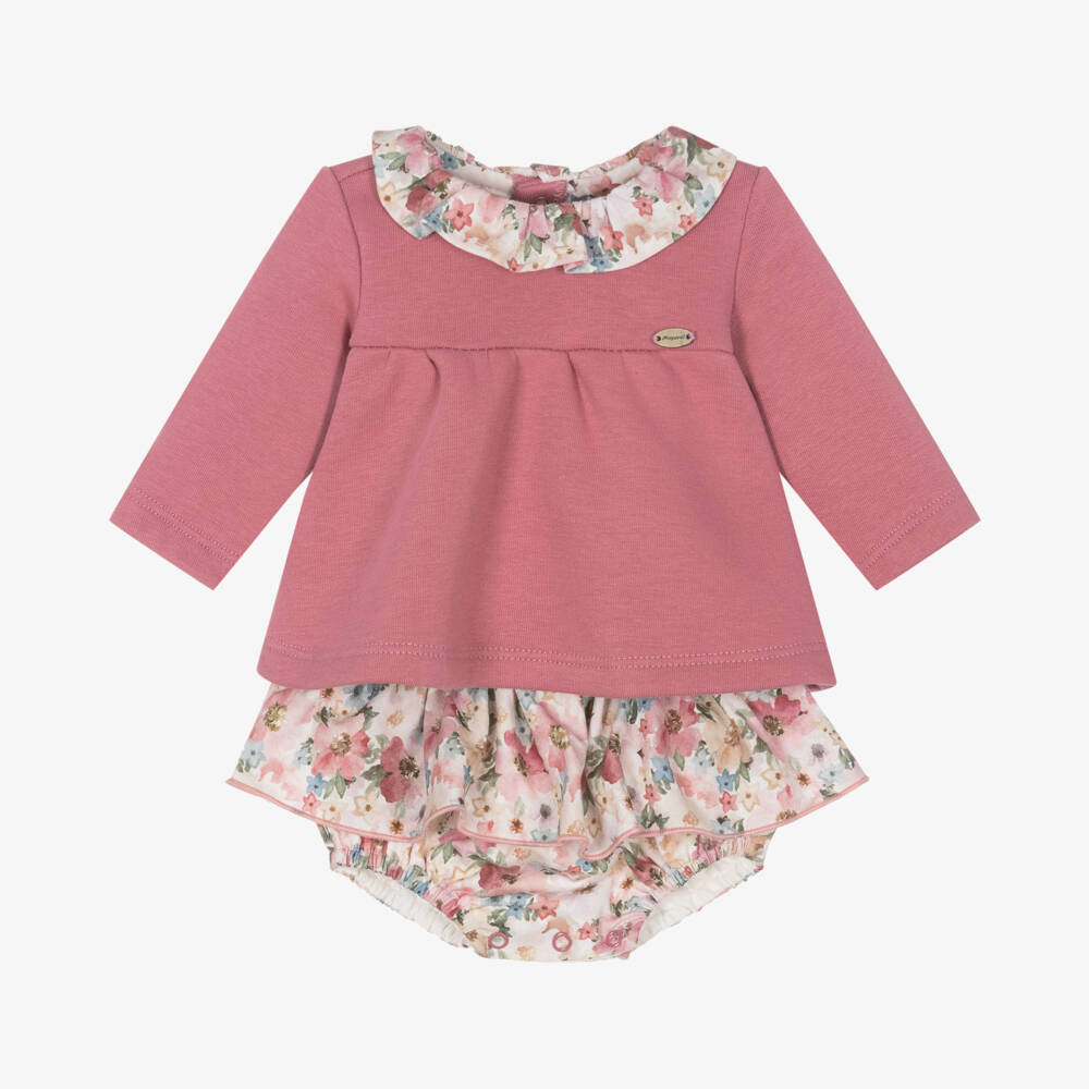 Mayoral Для новорожденных-Girls Pink Floral Shorts Ensemble | Childrensalon Outlet