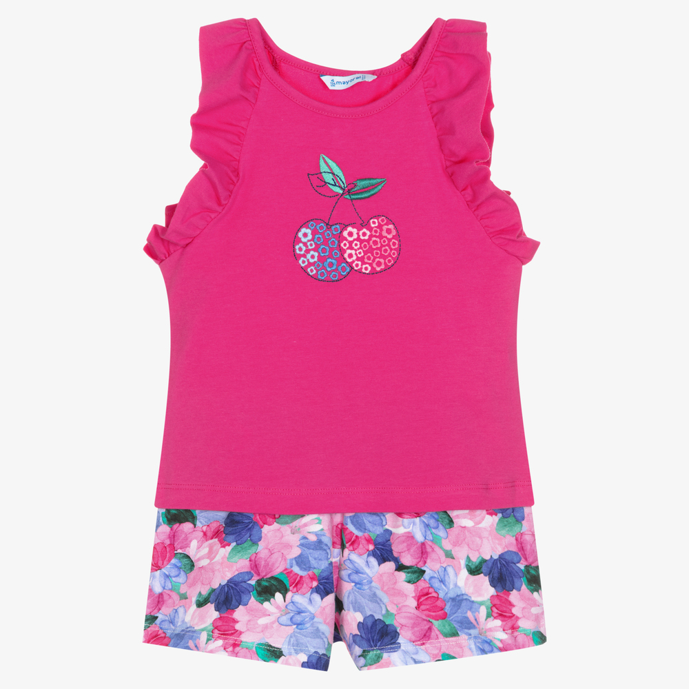 Mayoral-Girls Pink Floral Shorts Set | Childrensalon Outlet