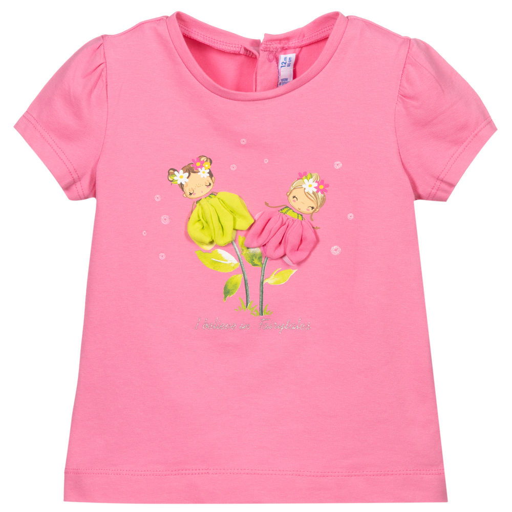 Mayoral - Розовая футболка с цветами для девочек | Childrensalon