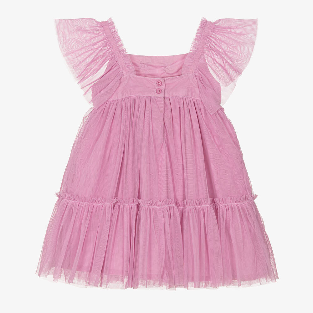 Mayoral-Girls Pink Floral Tulle Dress | Childrensalon Outlet