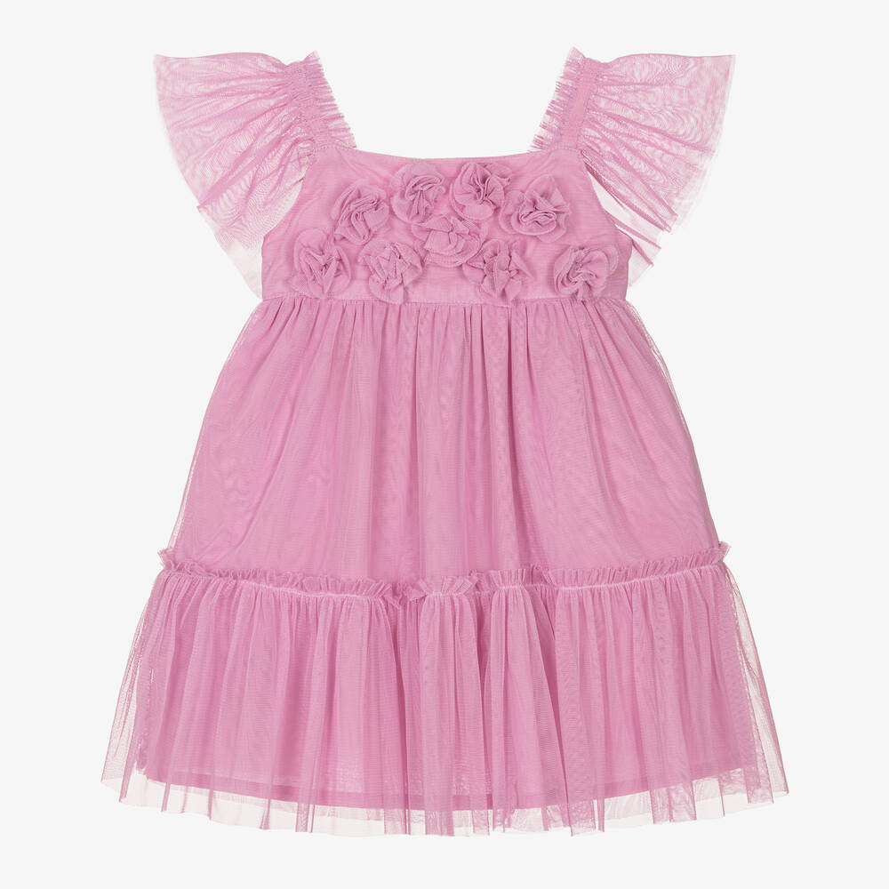 Mayoral-Girls Pink Floral Tulle Dress | Childrensalon Outlet