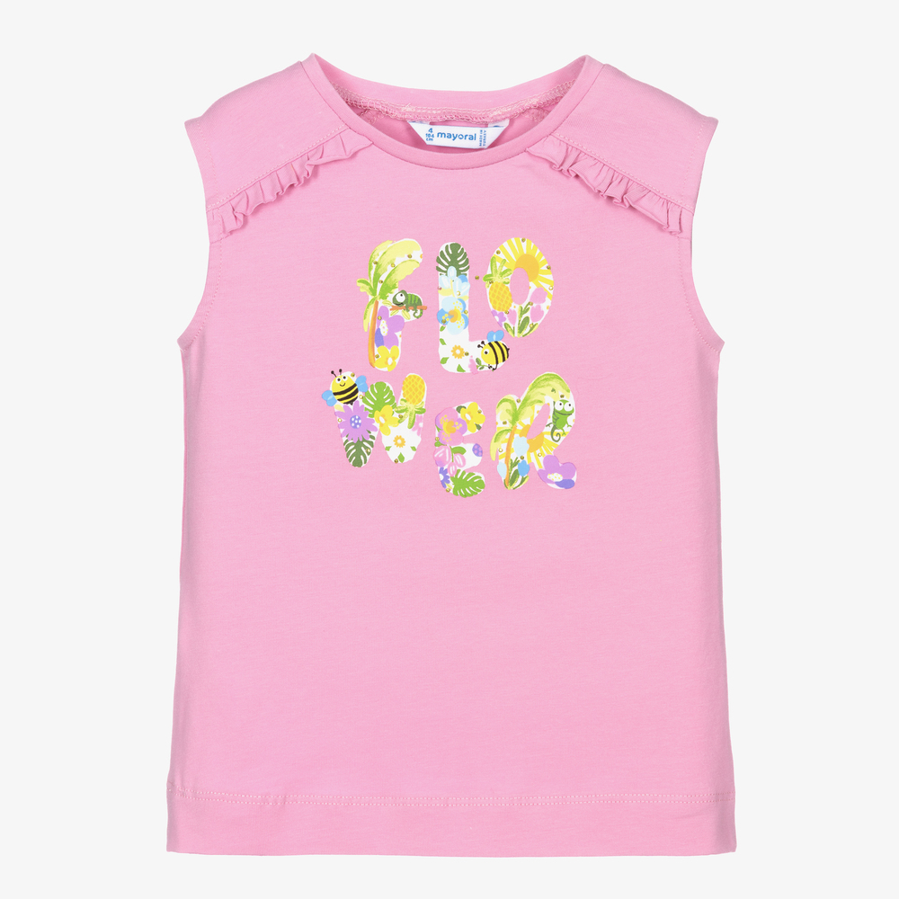 Mayoral - Girls Pink Flower Cotton Top | Childrensalon