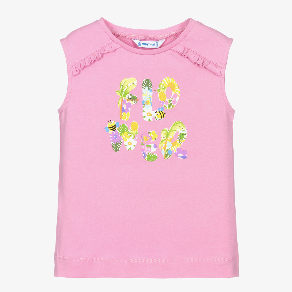 Mayoral-Girls Pink Flower Cotton Top | Childrensalon Outlet