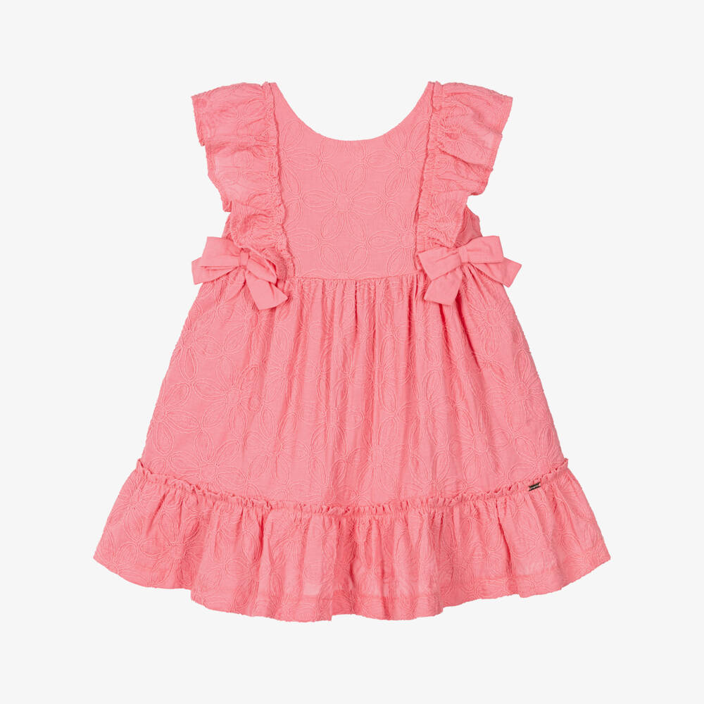 Mayoral-Girls Pink Flower Embroidery Dress | Childrensalon Outlet