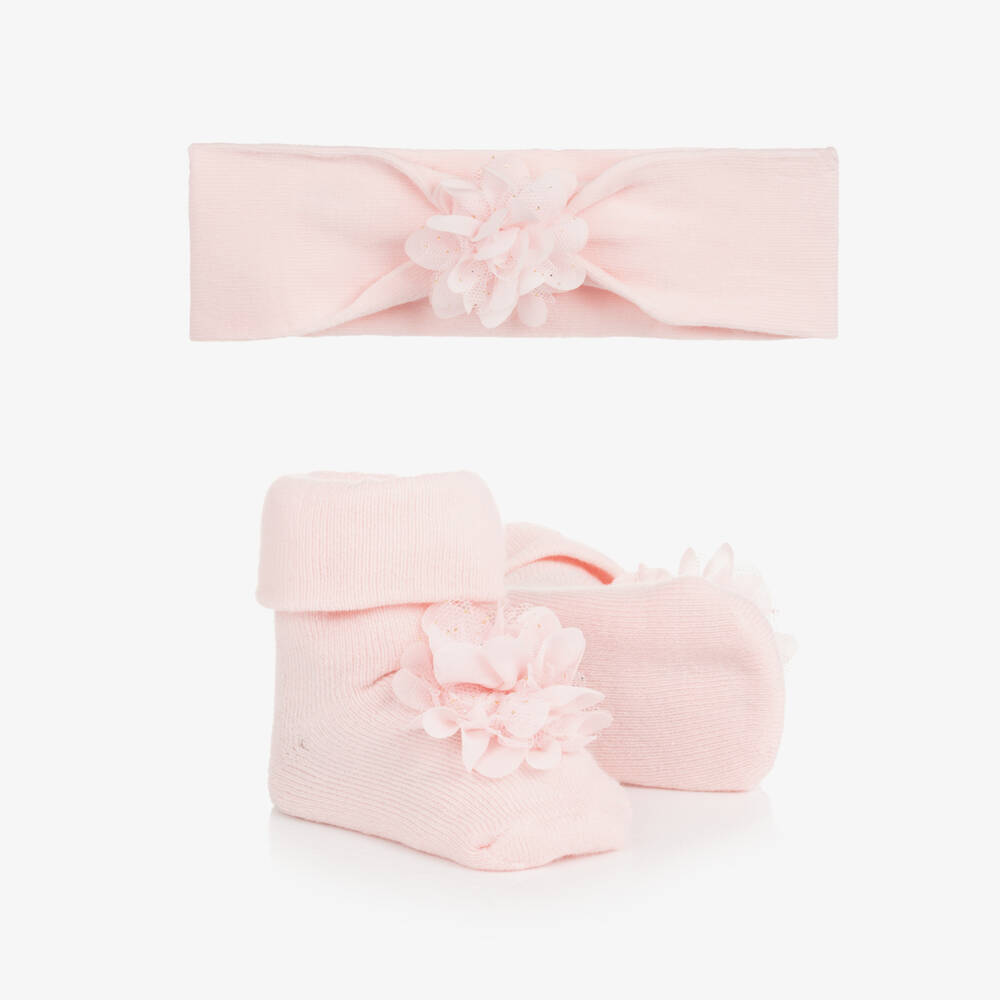 Mayoral Newborn-Girls Pink Flower Hairband & Socks Set | Childrensalon Outlet