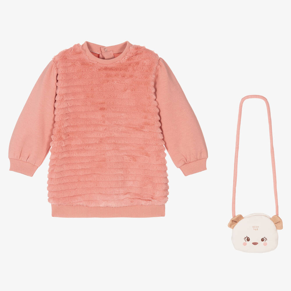 Mayoral-Girls Pink Fluffy Dress Set | Childrensalon Outlet