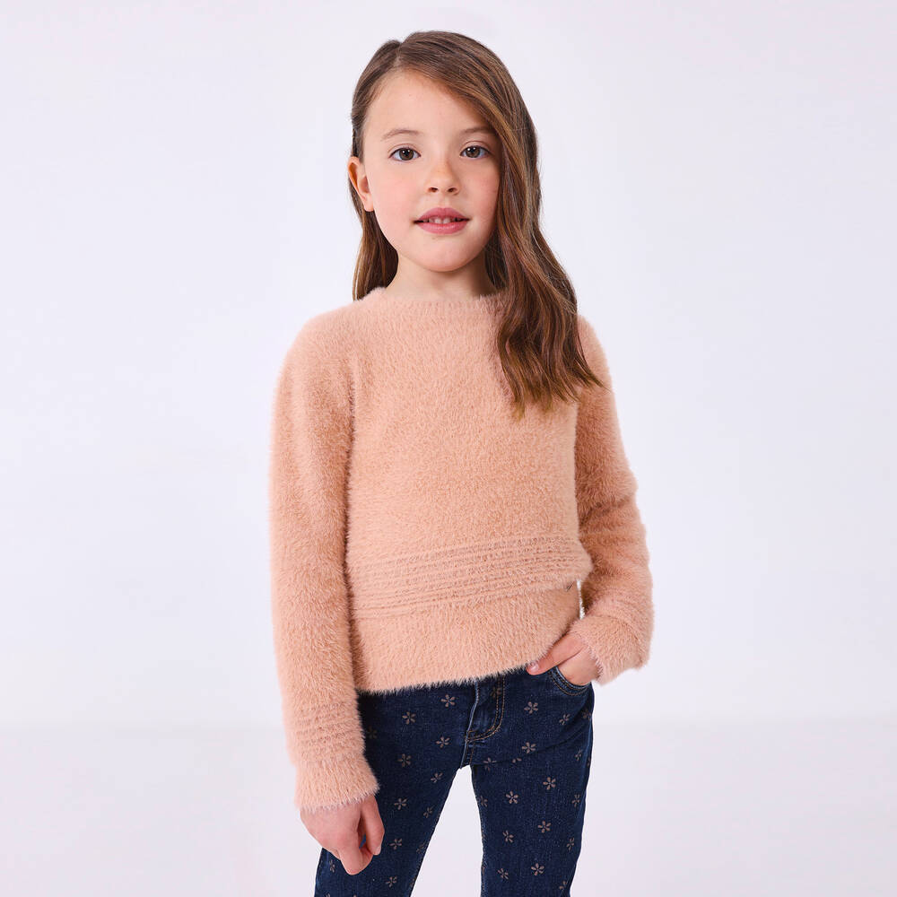 Mayoral Girls Pink Fluffy Knit Sweater