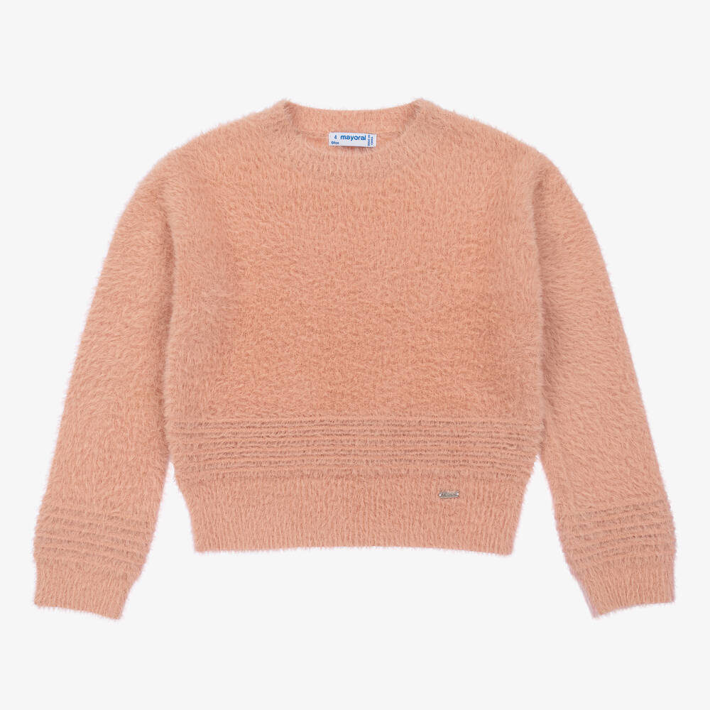 Mayoral - Girls Pink Fluffy Knit Sweater | Childrensalon